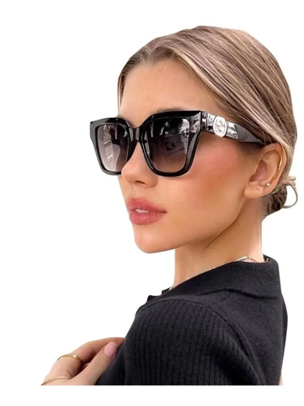 Gucci GG1023S 008 Sunglasses Black Butterfly Frame, Grey Gradient Lenses